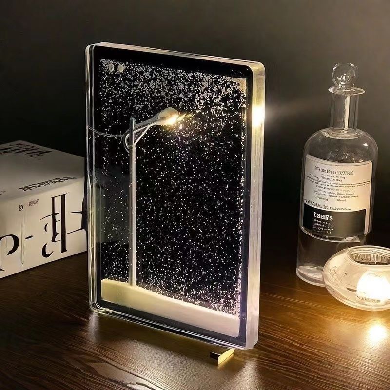 DIY Snowy Street Lamp Night Light Kit - Liquid Glitter Floating Snow Globe Effect - LED Acrylic Desk Display - Creative Handcraft Gift for Bedroom & Home Decor - Battery Operated 15.5cm