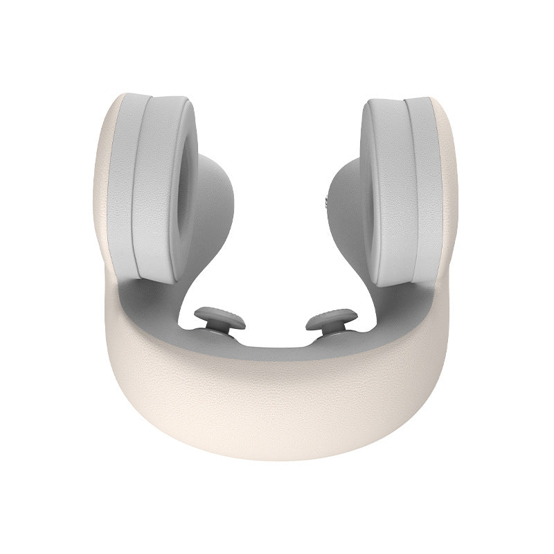 Smart 4-in-1 Travel Neck Pillow with ANC Headphones - Heated Vibration Massage & Bluetooth Audio - Memory Foam Support for Planes & Home - Beige