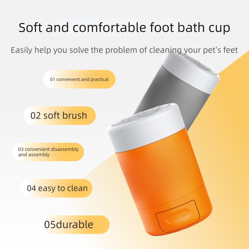 Portable Dog Paw Washer Cup - 360 Degree Muddy Foot Cleaner with Soft Bristles - Gentle Grooming Tool for Cats & Small to Medium Dogs - Orange