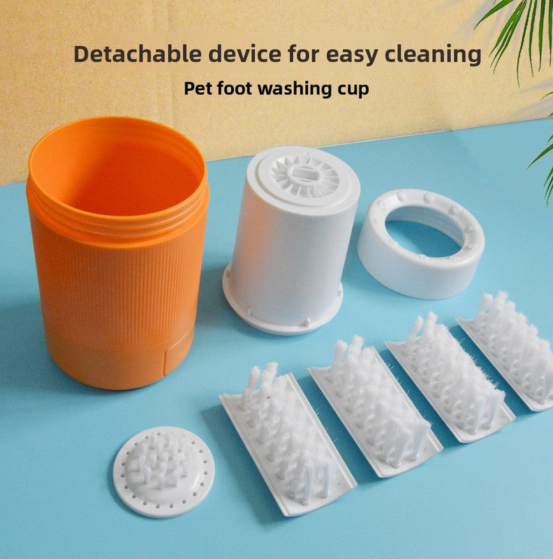 Portable Dog Paw Washer Cup - 360 Degree Muddy Foot Cleaner with Soft Bristles - Gentle Grooming Tool for Cats & Small to Medium Dogs - Orange