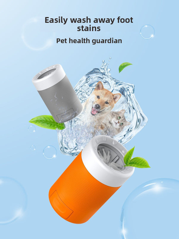 Portable Dog Paw Washer Cup - 360 Degree Muddy Foot Cleaner with Soft Bristles - Gentle Grooming Tool for Cats & Small to Medium Dogs - Orange