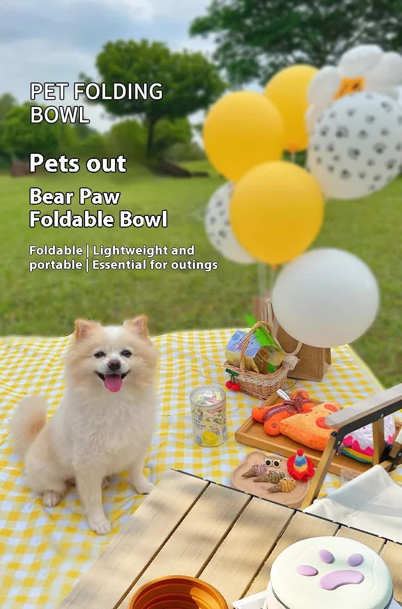 Portable Silicone Double Pet Bowl - Collapsible Travel Dog Feeder for Food & Water - 2 x 450ml Capacity with Zipper Case - Brown