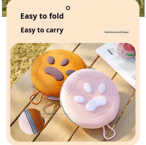 Portable Silicone Double Pet Bowl - Collapsible Travel Dog Feeder for Food & Water - 2 x 450ml Capacity with Zipper Case - Brown & Yellow