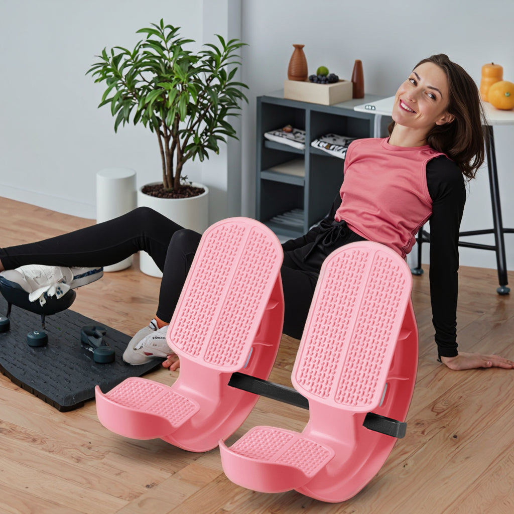 2 PCS Dual Foot Rocker with Connecting Bar - Calf &amp; Ankle Stretcher System for Plantar Fasciitis Relief - Linked Incline Board with Stabiliser Axis - Heavy Duty Pink