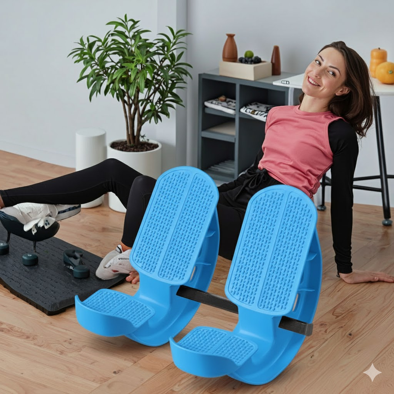 2 PCS Dual Foot Rocker with Connecting Bar - Calf & Ankle Stretcher System for Plantar Fasciitis Relief - Linked Incline Board with Stabiliser Axis - Heavy Duty Blue
