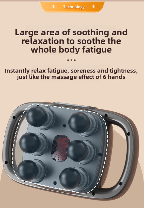6-Head Deep Tissue Percussion Massager - Cordless Electric Muscle Gun with Red Light Therapy - 9 Speed Dual Handle Body Relaxer for Back & Legs - Starry Grey