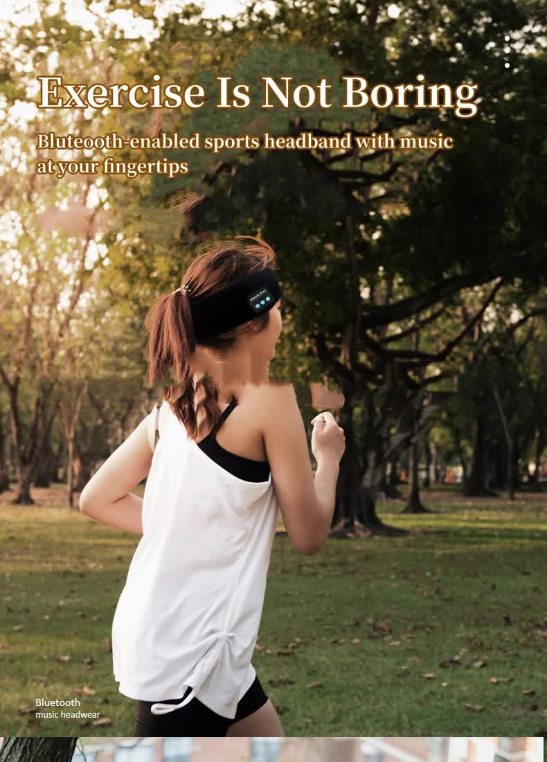 Bluetooth 5.4 Sports Headband Headphones - Wireless Music Sleep Mask for Running & Gym - Sweat Absorbing Washable Cotton Band - Grayish White with Zipper Storage Bag