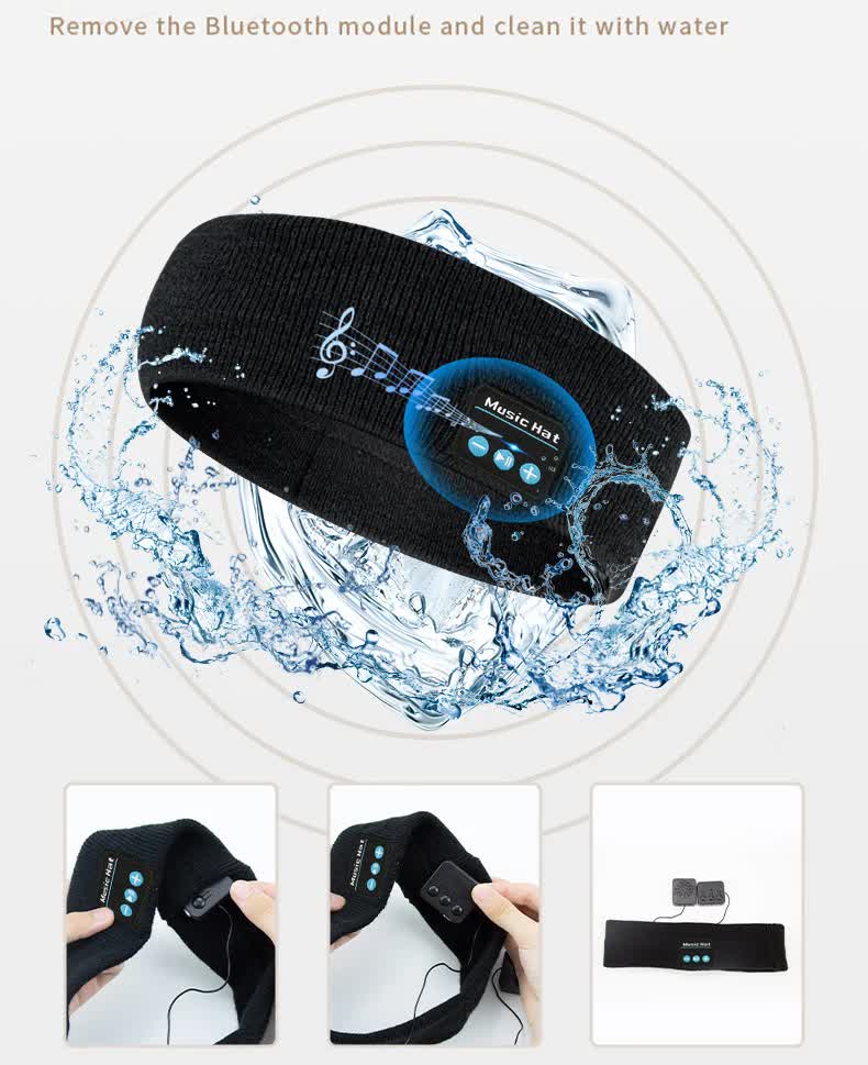 Bluetooth 5.4 Sports Headband Headphones - Wireless Music Sleep Mask for Running & Gym - Sweat Absorbing Washable Cotton Band - Grayish White with Zipper Storage Bag