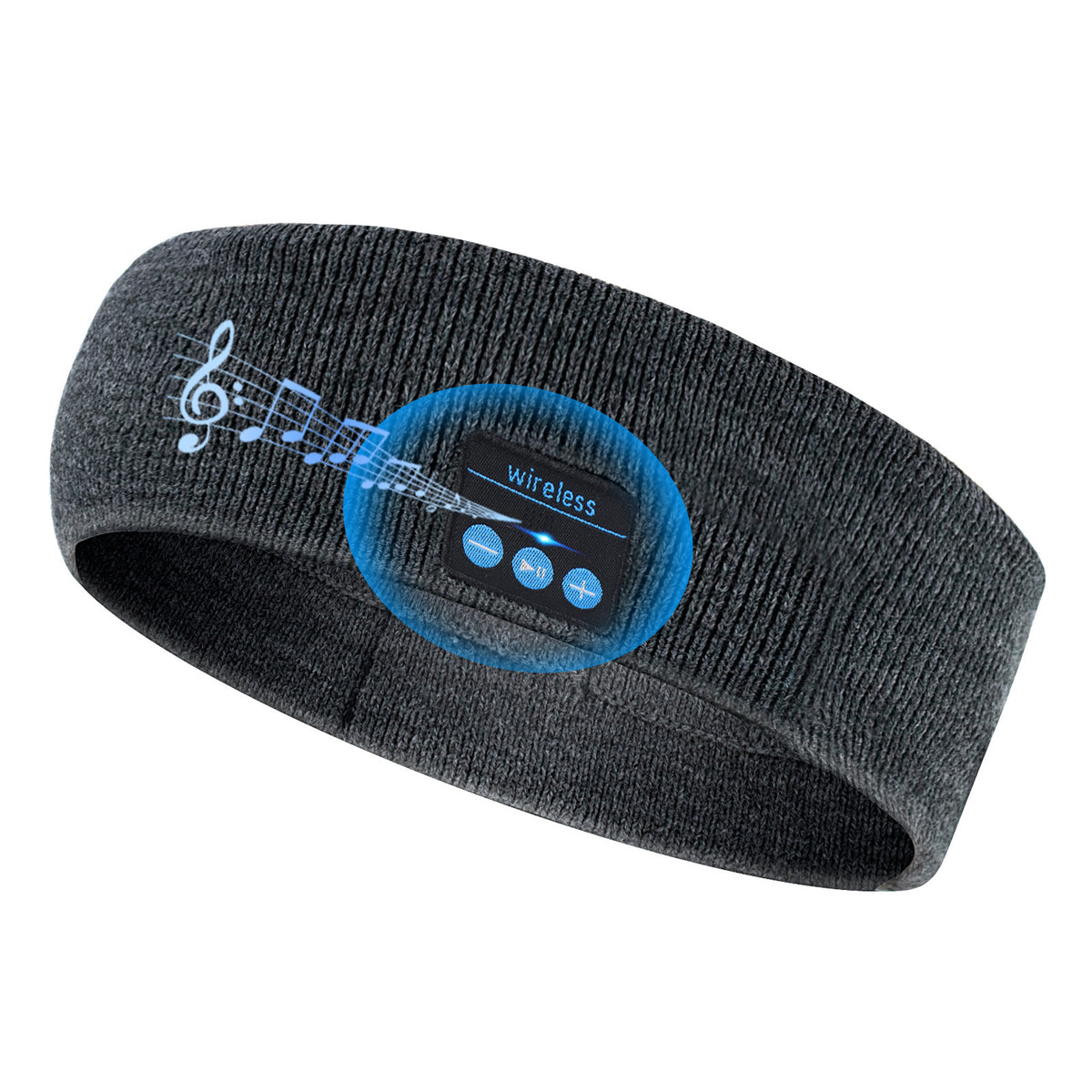 Bluetooth 5.4 Sports Headband Headphones - Wireless Music Sleep Mask for Running &amp; Gym - Sweat Absorbing Washable Cotton Band - Grey with Zipper Storage Bag