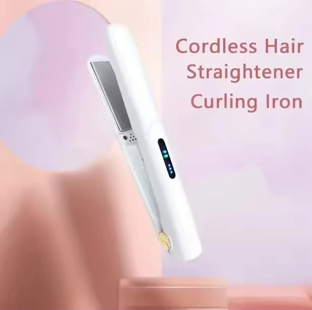 Cordless Mini Hair Straightener & Curler 2-in-1 - Portable USB Rechargeable Ceramic Flat Iron with 3 Temperature Settings - Compact Travel Styler for Bangs & Touch Ups - Pink