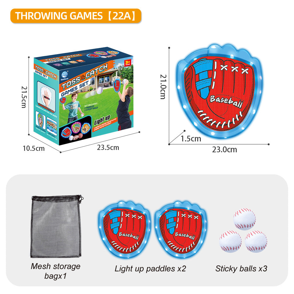 LED Light Up Toss and Catch Game Set - 2 Glowing Blue Paddles &amp; 3 Sticky Softballs - Fun Outdoor Beach &amp; Camping Toy for Kids &amp; Adults - Includes Mesh Storage Bag