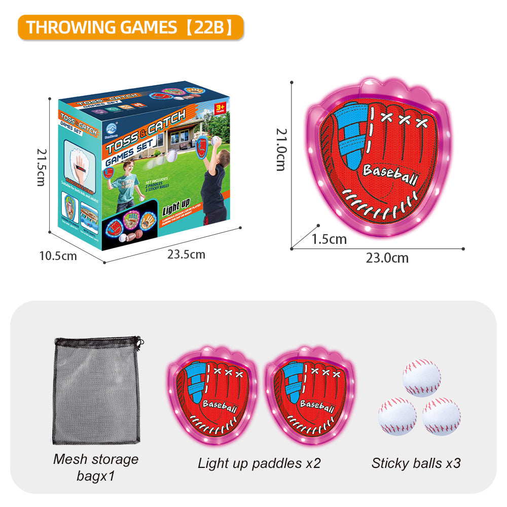 LED Light Up Toss and Catch Game Set - 2 Glowing Pink Paddles &amp; 3 Sticky Softballs - Fun Outdoor Beach &amp; Camping Toy for Kids &amp; Adults - Includes Mesh Storage Bag