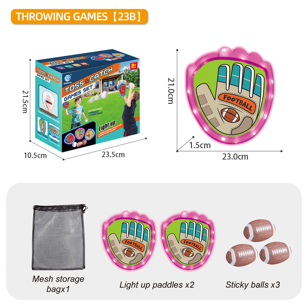 LED Light Up Toss and Catch Game Set - 2 Glowing Pink Paddles &amp; 3 Sticky Rugby - Fun Outdoor Beach &amp; Camping Toy for Kids &amp; Adults - Includes Mesh Storage Bag