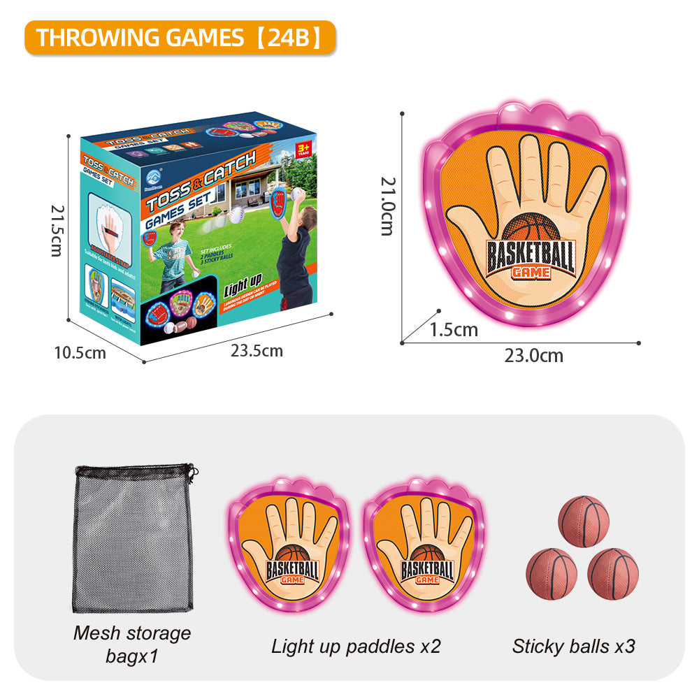 LED Light Up Toss and Catch Game Set - 2 Glowing Pink Paddles &amp; 3 Sticky Basketball - Fun Outdoor Beach &amp; Camping Toy for Kids &amp; Adults - Includes Mesh Storage Bag