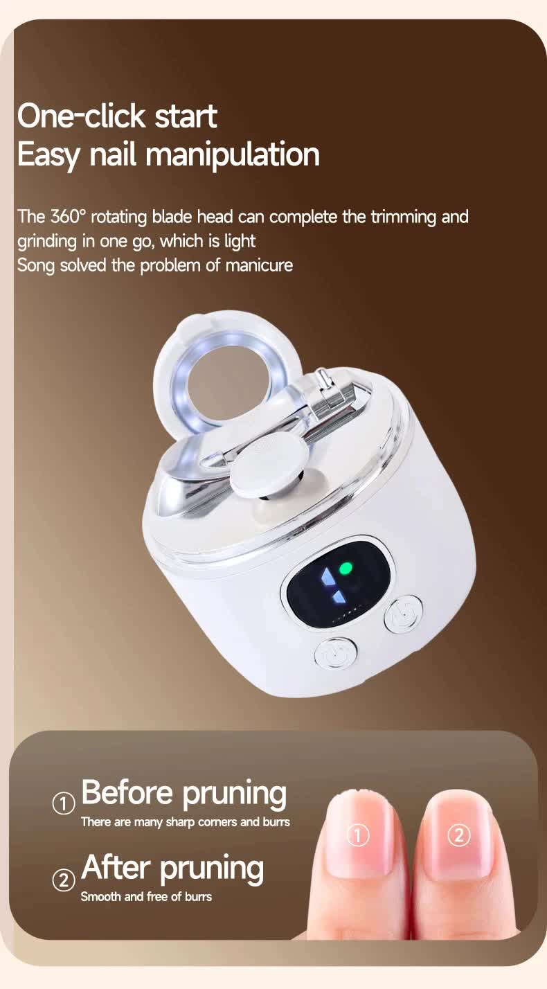 2-in-1 Electric Nail Clipper with Magnifying Glass & LED Light - Automatic Nail Trimmer & Polisher for Babies, Seniors & Adults - Safe USB Rechargeable Manicure Tool with Debris Storage - White