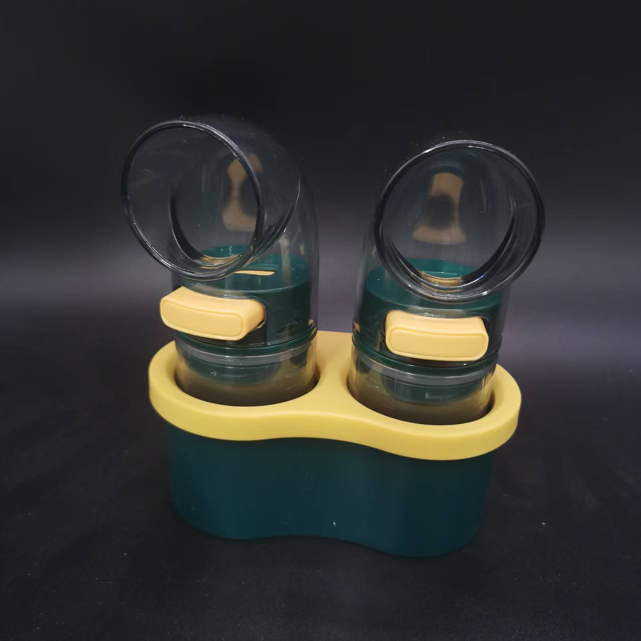 2 PCS Quantitative Salt & Spice Dispenser Set with Storage Base - 0.5g Precise Metering Shakers for Salt & Pepper - Push Button Portion Control Kitchen Organiser - Dark Green