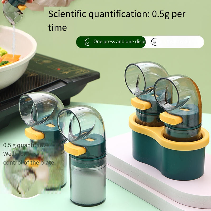 2 PCS Quantitative Salt & Spice Dispenser Set with Storage Base - 0.5g Precise Metering Shakers for Salt & Pepper - Push Button Portion Control Kitchen Organiser - Dark Green