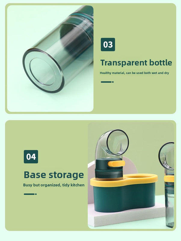 2 PCS Quantitative Salt & Spice Dispenser Set with Storage Base - 0.5g Precise Metering Shakers for Salt & Pepper - Push Button Portion Control Kitchen Organiser - Dark Green