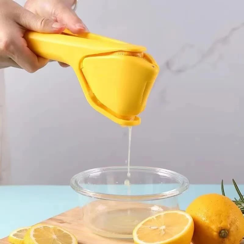 Foldable Manual Lemon Squeezer &amp; Citrus Juicer - Portable Handheld Fruit Press for Fresh Orange &amp; Lime Juice - Space Saving Kitchen Tool - Yellow