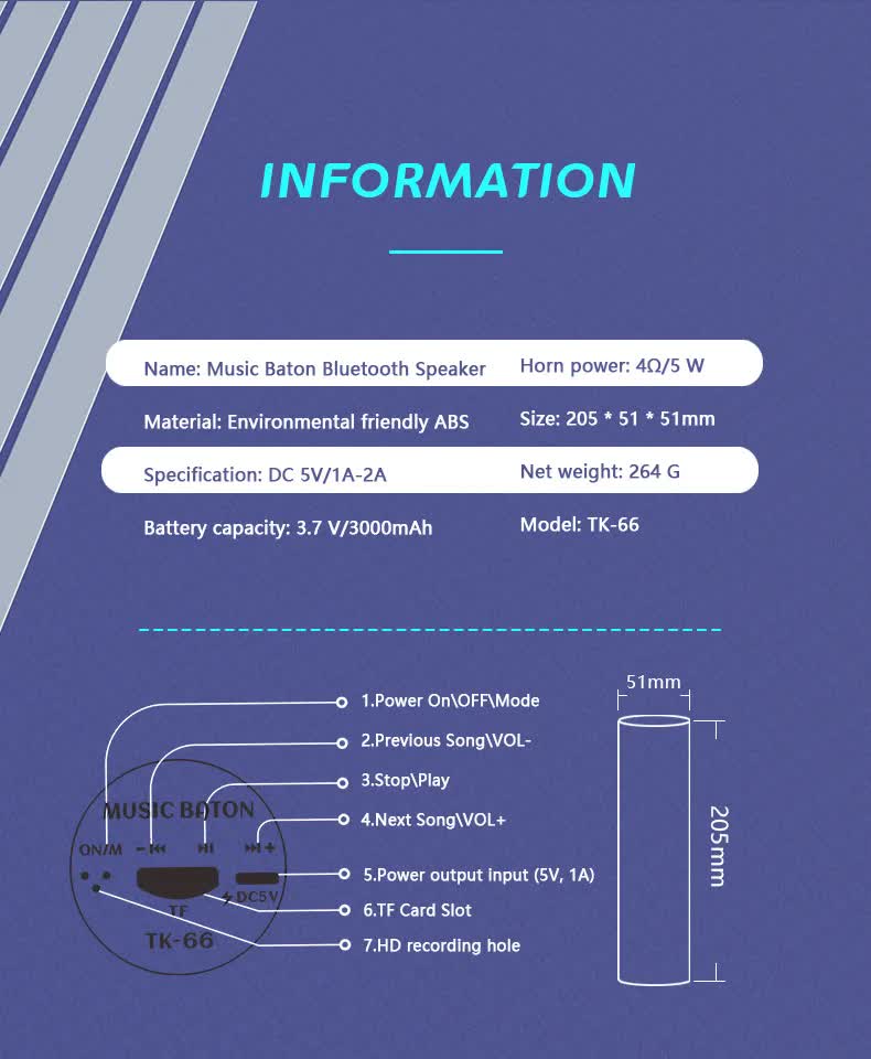 Portable Handheld Bluetooth Speaker & Power Bank 2-in-1 - Wireless Music Baton for Running, Cycling & Camping - FM Radio, TF Card & Voice Recorder - Yellow