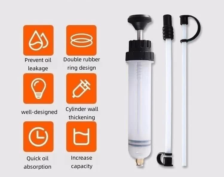 200ml Fluid Extractor & Transfer Pump - Manual Oil Syringe with Extension Tubes for Automotive Brake, Gear & Power Steering Fluids - Heavy Duty Suction Tool