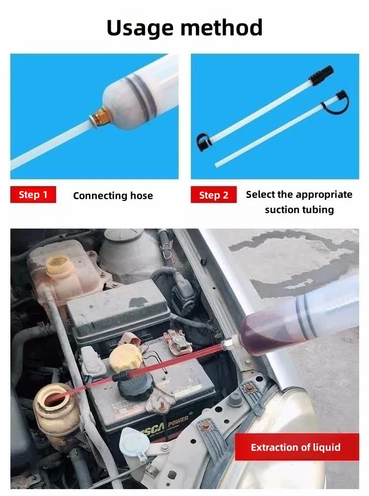 200ml Fluid Extractor & Transfer Pump - Manual Oil Syringe with Extension Tubes for Automotive Brake, Gear & Power Steering Fluids - Heavy Duty Suction Tool