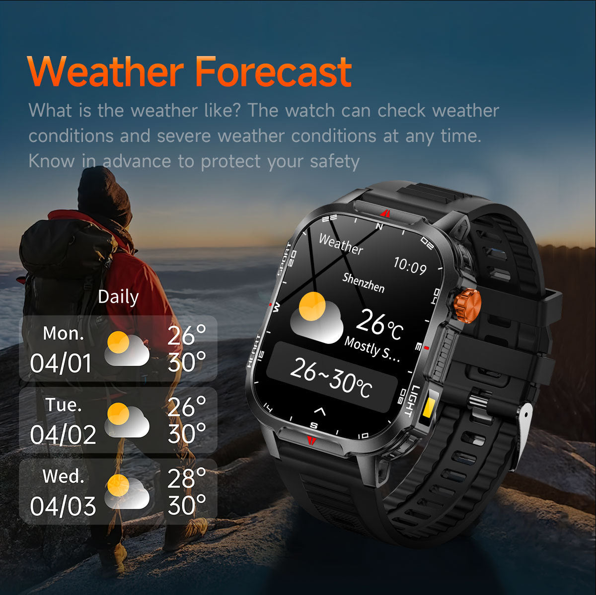 Rugged Outdoor Smart Watch for Men - 1100mAh Extra Long Battery with LED Flashlight & Compass - 2.01" HD Screen Bluetooth Calling IP68 Waterproof Fitness Tracker - Camouflage Color