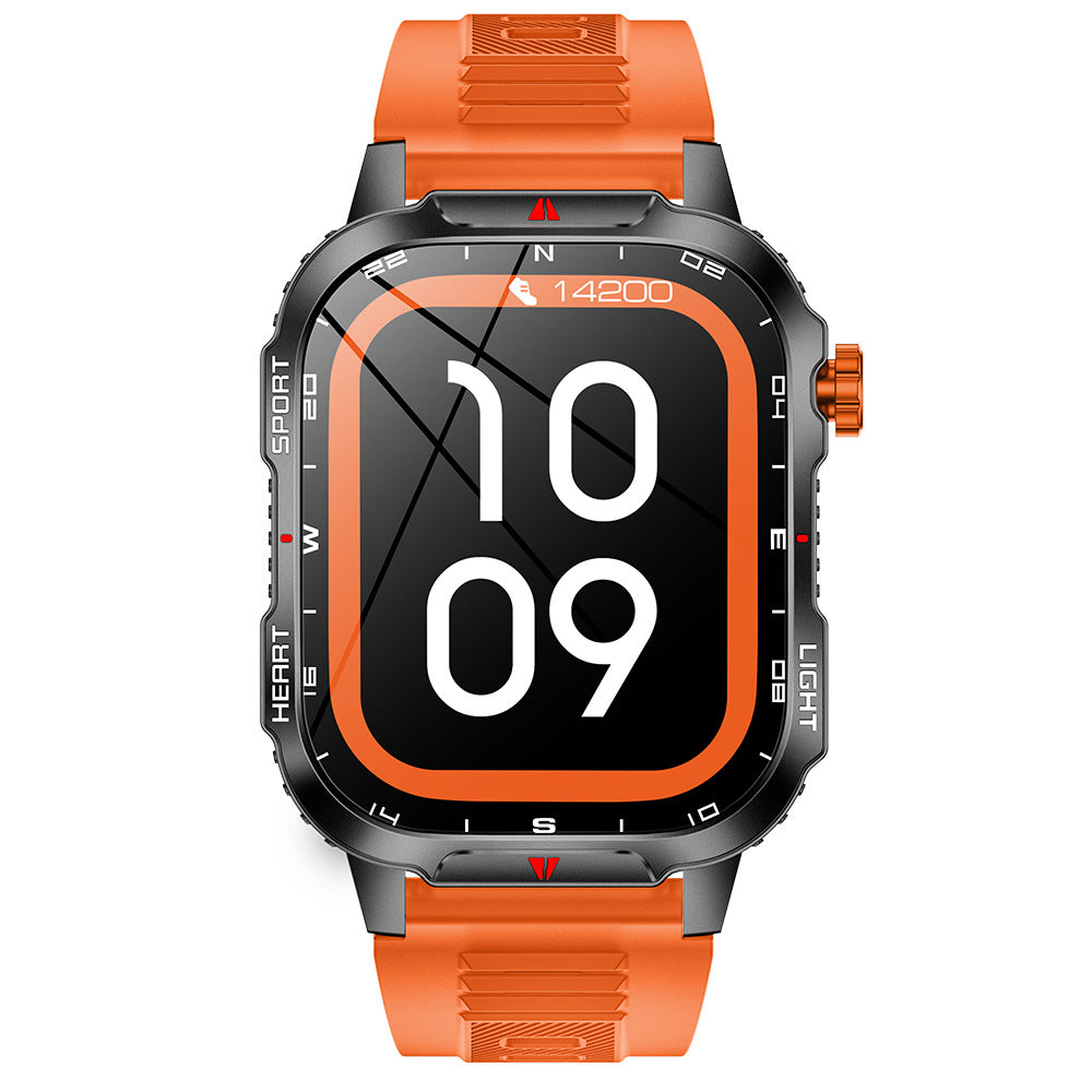 Rugged Outdoor Smart Watch for Men - 1100mAh Extra Long Battery with LED Flashlight &amp; Compass - 2.01" HD Screen Bluetooth Calling IP68 Waterproof Fitness Tracker - Orange