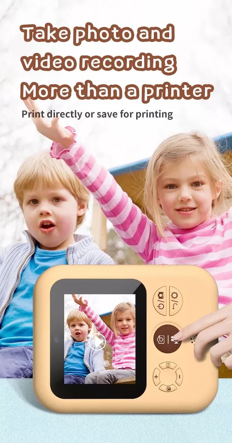 Kids Instant Print Camera with 3 Paper Rolls - Zero Ink Thermal Digital Camera & Video Recorder - 1080P Dual Lens Selfie Toy for Boys & Girls - Brown