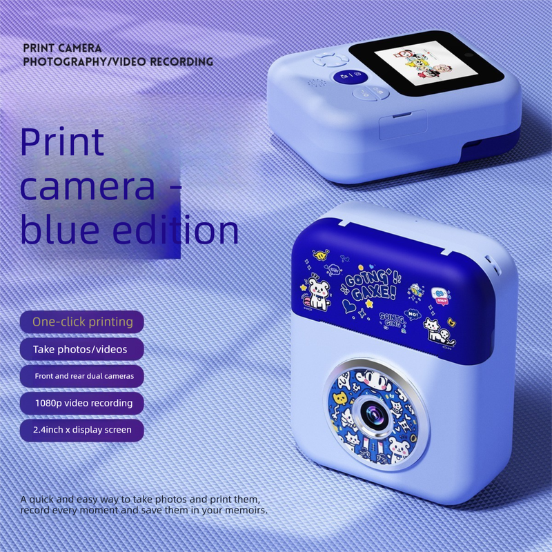 Kids Instant Print Camera with 3 Paper Rolls - Zero Ink Thermal Digital Camera &amp; Video Recorder - 1080P Dual Lens Selfie Toy for Boys &amp; Girls - Blue