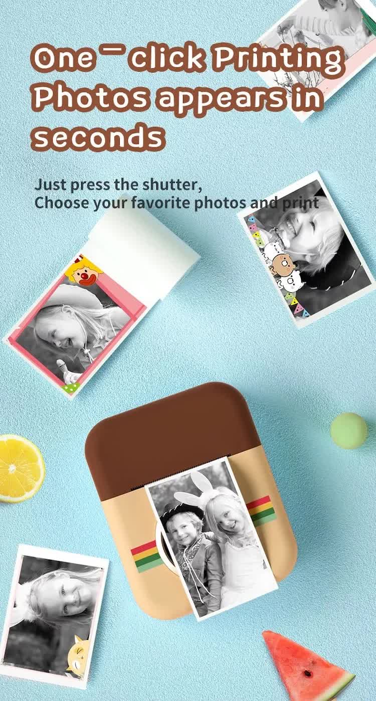 Kids Instant Print Camera with 32GB SD Card & 3 Paper Rolls - Retro Thermal Digital Camera & Video Recorder - 1080P Dual Lens Selfie Toy Gift - Brown