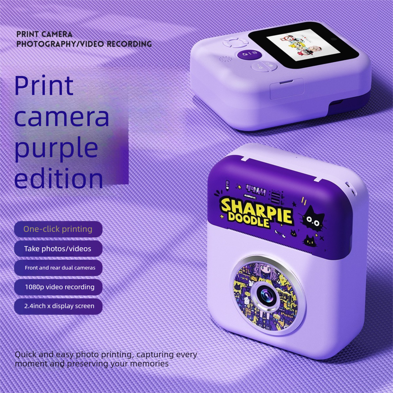 Kids Instant Print Camera with 32GB SD Card &amp; 3 Paper Rolls - Retro Thermal Digital Camera &amp; Video Recorder - 1080P Dual Lens Selfie Toy Gift - Purple