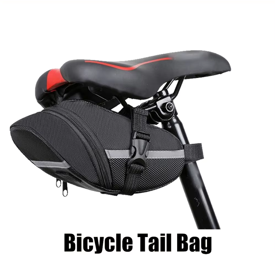 Bike Saddle Bag Under Seat Storage Pouch - Compact 600D Cycling Wedge Pack with Reflective Strip & Tail Light Loop - Quick Release Strap for MTB Road & Folding Bikes - Black