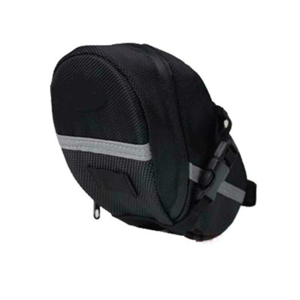 Bike Saddle Bag Under Seat Storage Pouch - Compact 600D Cycling Wedge Pack with Reflective Strip & Tail Light Loop - Quick Release Strap for MTB Road & Folding Bikes - Black
