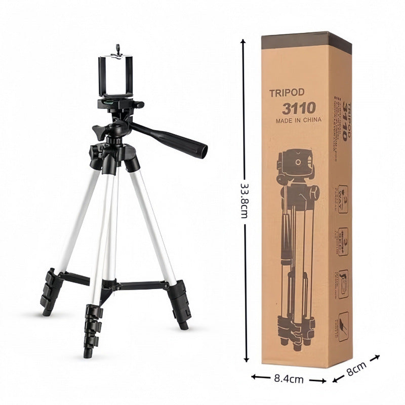 110cm Lightweight Camera &amp; Phone Tripod Stand - Portable Aluminium Travel Tripod with 3-Way Head, Bubble Level &amp; Universal Smartphone Holder - 3110 Adjustable Mount for Live Stream &amp; Vlogging - Black and Silver