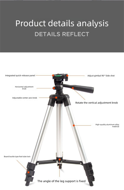 3120 Black Camera & Phone Tripod Stand - 110cm Lightweight Aluminium Portable Travel Mount with 3-Way Head & Universal Smartphone Holder - Adjustable Vlogging Gear - Black