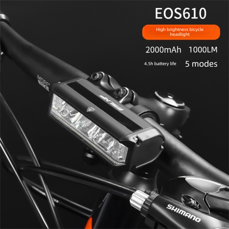 EOS610 1000 Lumen Anti-Glare Bike Light with Single Bracket Mount - USB Rechargeable LED Headlight 2000mAh - Waterproof Aluminium Horizontal Front Lamp for MTB &amp; Road