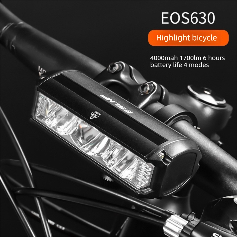 EOS630 1700 Lumen High Brightness Bike Light with Single Bracket Mount - 4000mAh Long Life USB Rechargeable Battery - Aluminium Alloy Horizontal Headlamp for MTB &amp; Road Cycling