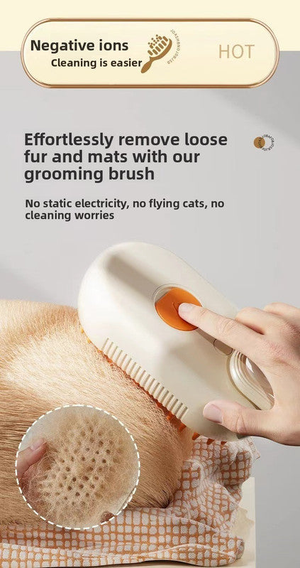 3 in 1 Electric Pet Spray Comb with Rotatable Handle Anti Static Grooming Brush for Cats and Dogs Massage Deshedding Tool Khaki