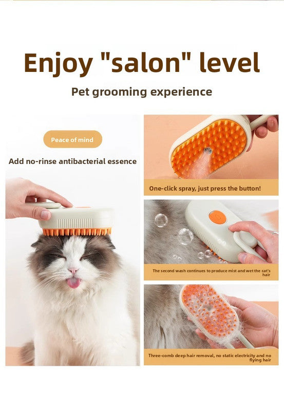 3 in 1 Electric Pet Spray Comb with Rotatable Handle Anti Static Grooming Brush for Cats and Dogs Massage Deshedding Tool Khaki