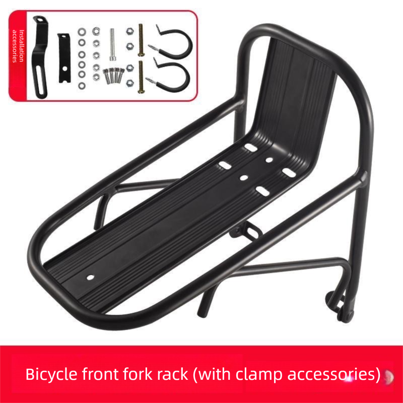 Universal Aluminium Bicycle Front Rack Carrier with Mounting Hose Clamps for MTB Fork Cargo Shelf Black