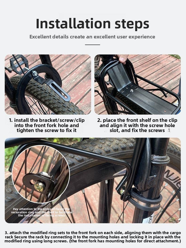 Universal Aluminium Bicycle Front Rack Carrier with Mounting Hose Clamps for MTB Fork Cargo Shelf Black