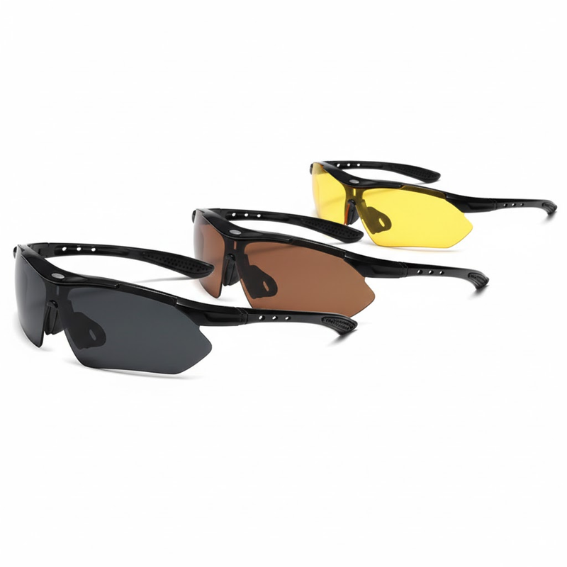 3 PCS Outdoor Cycling Sunglasses Sports Glasses Set Night Vision Yellow Brown Grey Lenses Running Fishing Driving UV Protection Unisex