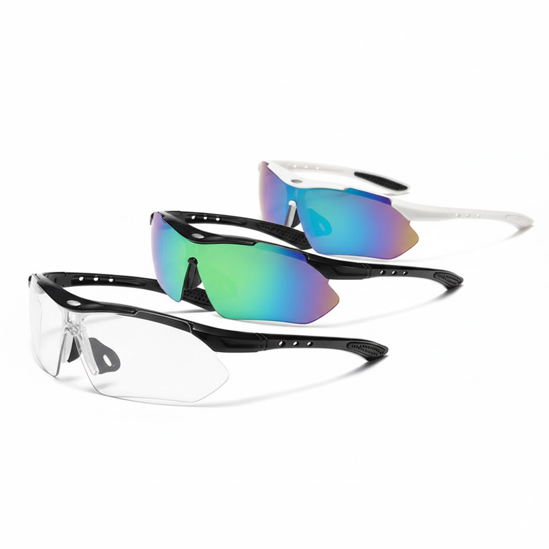 3 PCS Outdoor Cycling Sunglasses Set Sports Glasses Clear and Colorful Mirrored Lenses Black and White Frames UV Protection Unisex Running MTB