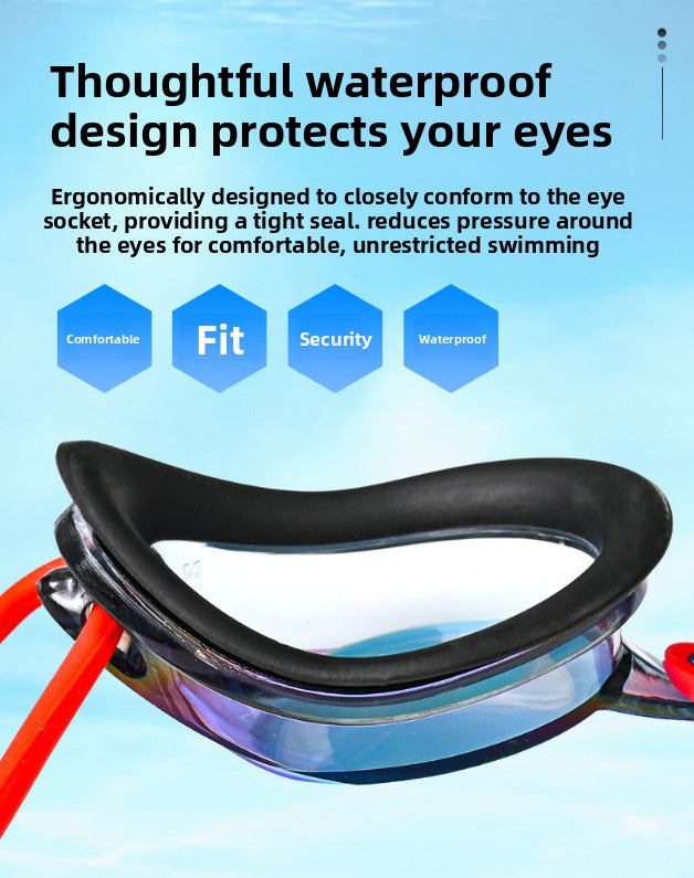 Red Swimming Goggles Mirrored Anti-Fog UV Protection Waterproof HD Silicone Seal Swim Glasses for Men Women Training