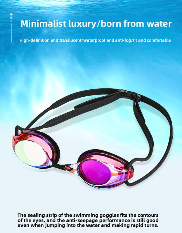 Purple Swimming Goggles Mirrored Anti-Fog UV Protection Waterproof HD Silicone Seal Swim Glasses for Men Women Training Racing