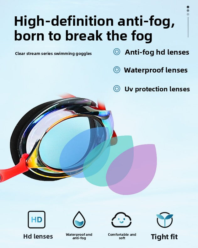 Purple Swimming Goggles Mirrored Anti-Fog UV Protection Waterproof HD Silicone Seal Swim Glasses for Men Women Training Racing