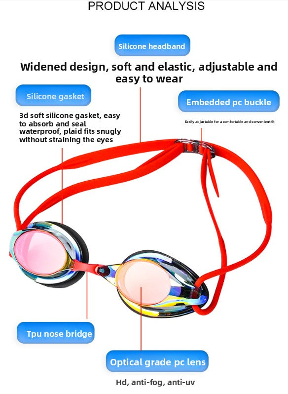White Swimming Goggles Mirrored Anti-Fog UV Protection Waterproof HD Silicone Seal Swim Glasses for Men Women Training Racing