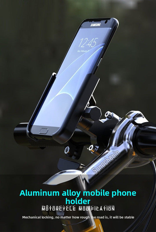Universal Aluminium Motorcycle Phone Holder Handlebar Mount 360 Rotation Anti-Shake CNC Metal for Bike Scooter 4-7 Inch Phones Black