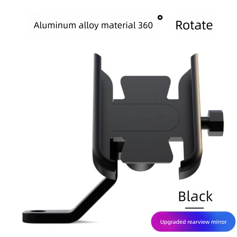 Universal Aluminium Motorcycle Phone Holder Rearview Mirror Mount 360 Rotation Anti-Shake M3 Metal for Motorbike Scooter Black